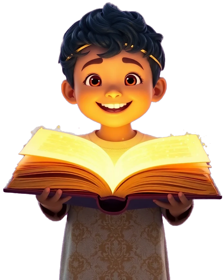 Happy child with magic book